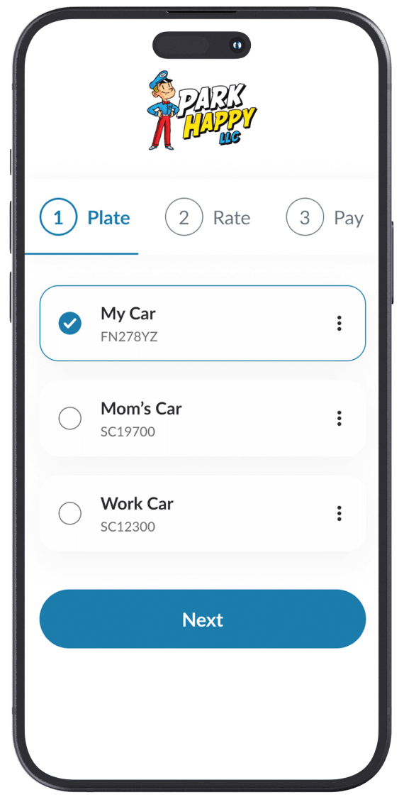 Park Happy app: choose your plate