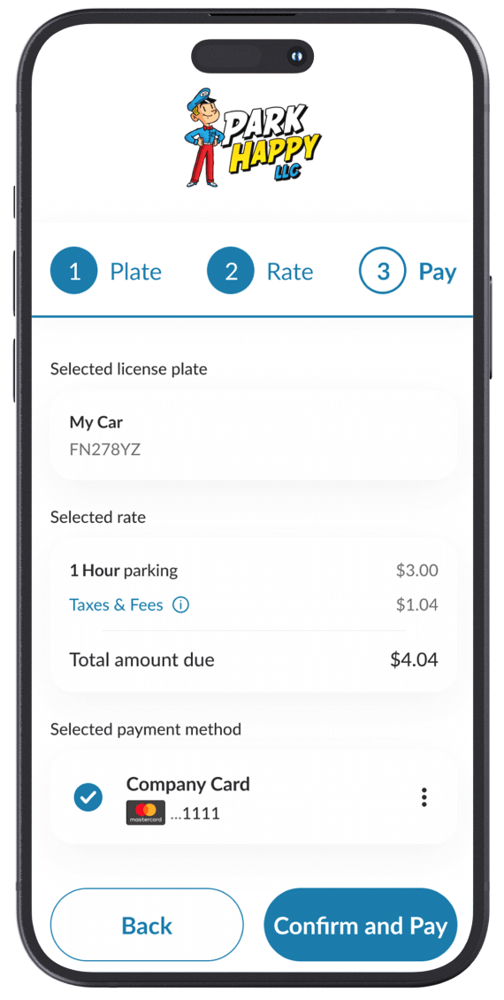 Park Happy app: pay